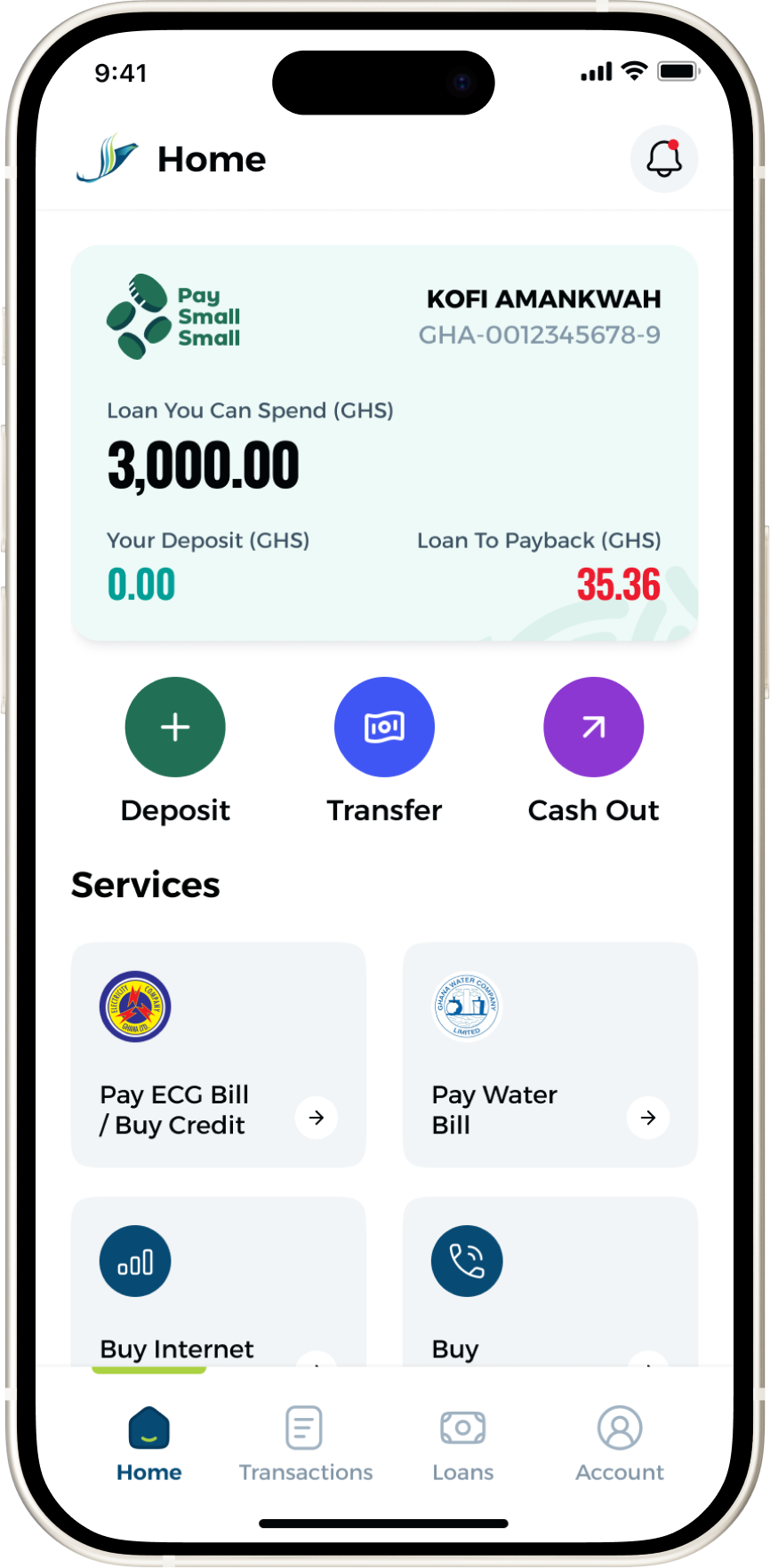 Pay Small Small app home screen